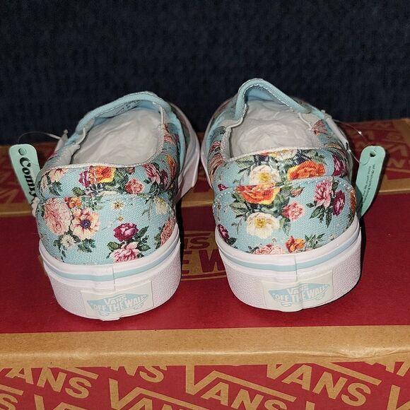 Rare ComfyCush Slip On Vans Sample Shoes Size 13 (Garden Floral) Aquatic / White - Picture 6 of 10